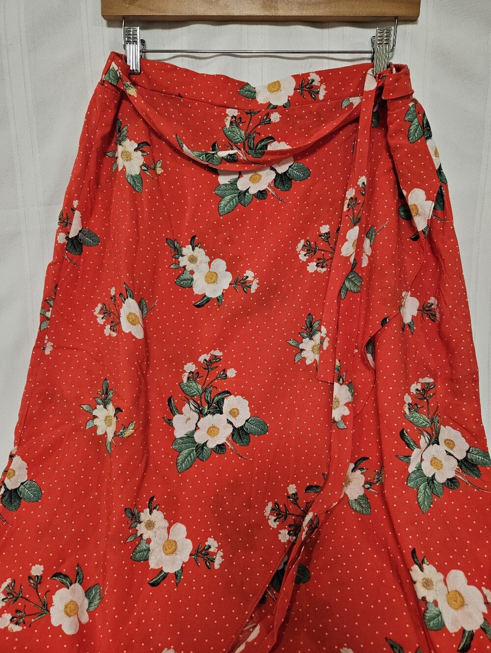 Boho Floral Wrap Skirt with White Polka Dots Coral